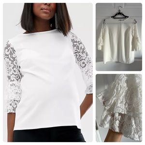 Blume Maternity lace sleeve top in white
